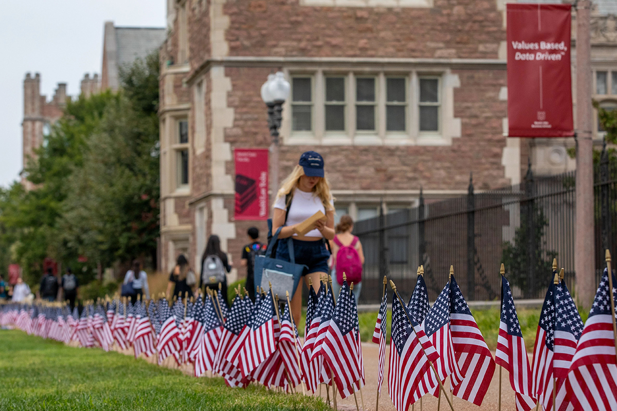 American flags surround Mudd Field