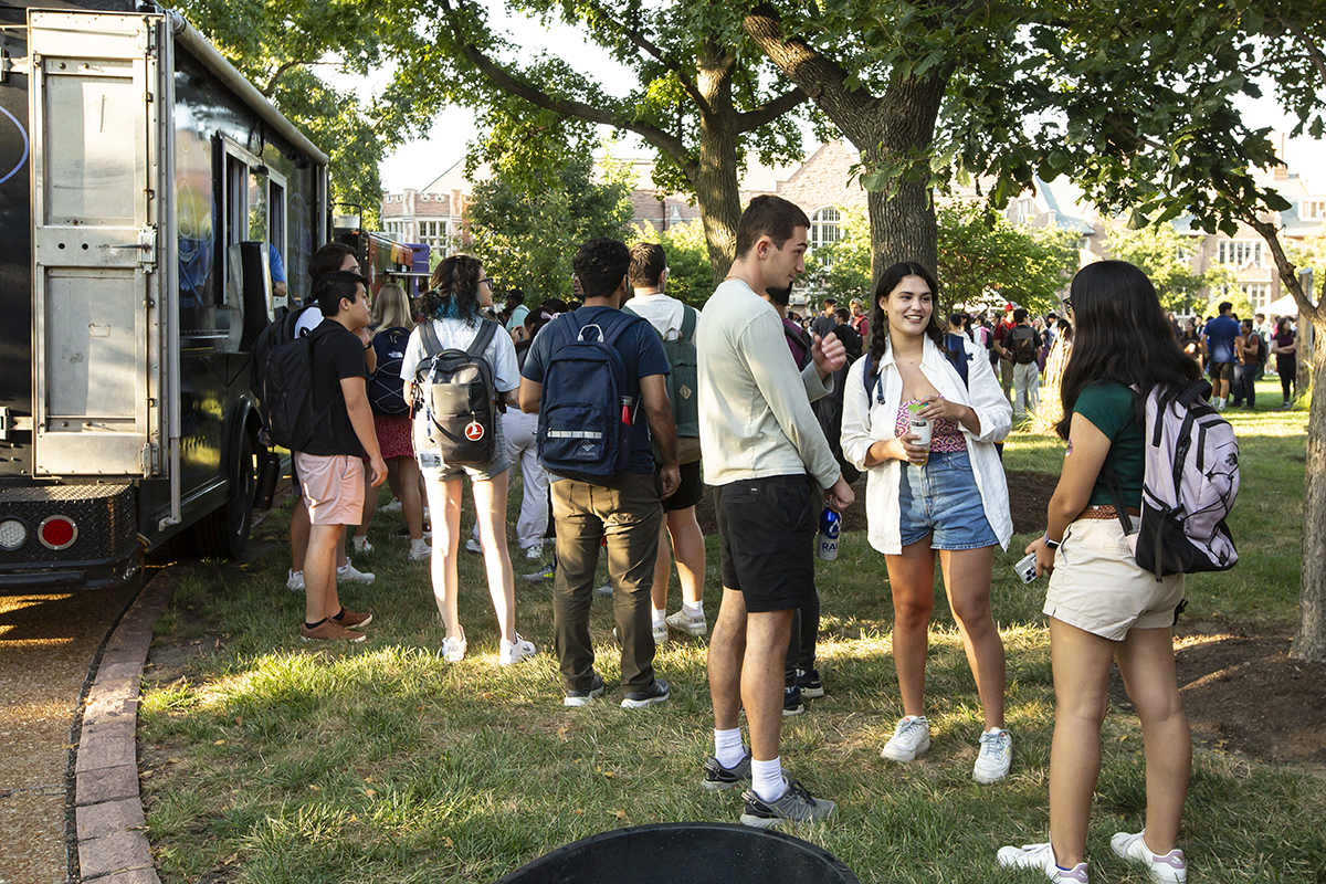 Students in food truck line