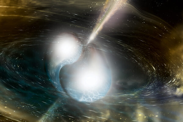 Finding new physics in debris from colliding neutron stars