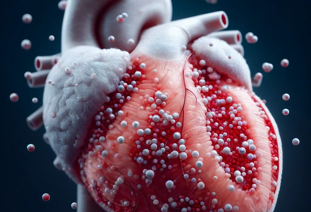 AI-generated image of a heart with tiny particles surrounding it