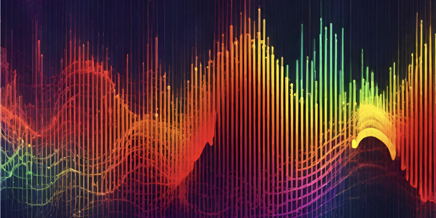 an ai generated image of rainbow colored audio waves