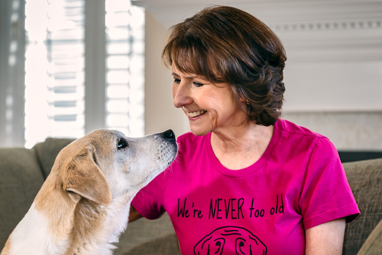 Lisa Lunghofer shares a moment with her rescue dog, Cameron. Lunghofer is executive director of the Grey Muzzle Organization, the nation's largest nonprofit focused on senior-dog well-being. (Photo: William MacFarland)